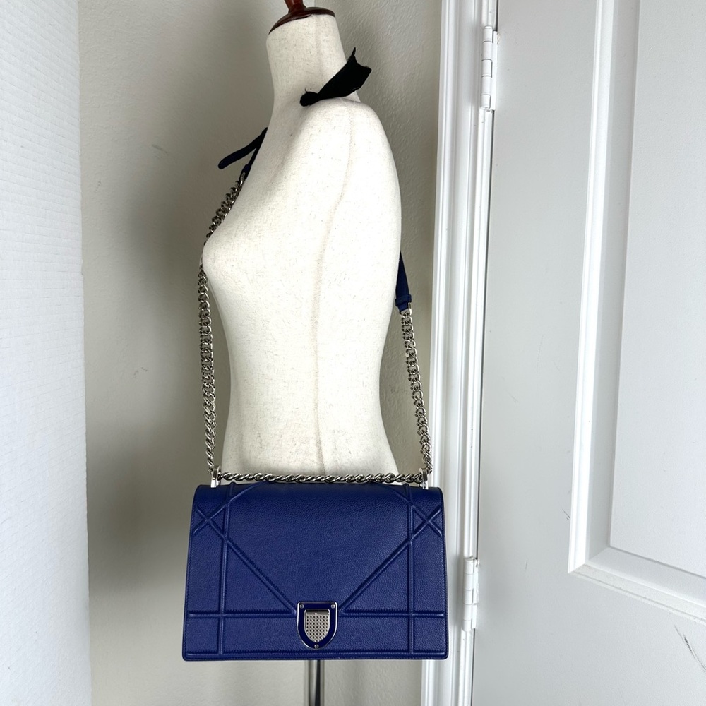 Christian Dior Grained Calfskin Medium Diorama Bag - Royal Blue Silver Hardware - Picture 12 of 12